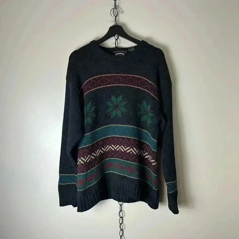 Vintage Steel Sport Abstract Patterned Sweater Medium